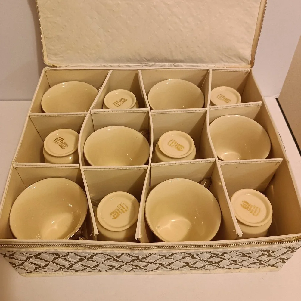 Vtg Lenox Snow Lily Discontinued China Set Of 12 Coffee/Tea Cups w/ Storage Case